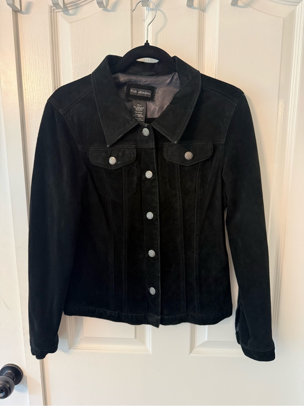 For Joseph 100% Suede Leather Trucker Jacket M Black Y2K Western